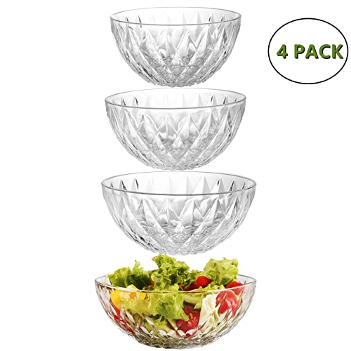 ZOOFOX Set of 4 Salad Bowls, Acrylic Mixing and Serving Bowls for Fruit, Salad, Popcorn, Chips, Dips, Condiments, Party Snack and More