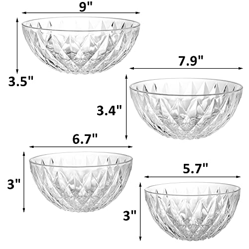 ZOOFOX Set of 4 Salad Bowls, Acrylic Mixing and Serving Bowls for Fruit, Salad, Popcorn, Chips, Dips, Condiments, Party Snack and More