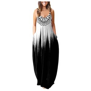wytong women sleeveless dresses summer casual dresses o-neck flower print plus size pullover long dresses(black,small)