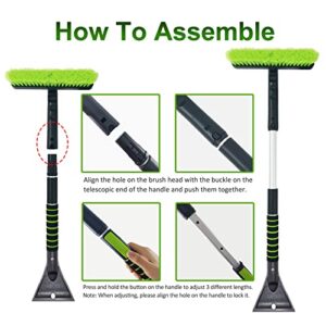 SEAAES Ice Scraper with Snow Brush for Car Windshield, Upgraded Extendable Snow Brush with Foam Grip for Truck SUV Vehicle Windows