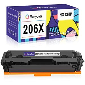 manyjets 206x w2110x compatible toner cartridge replacement for hp 206x w2110x 206a w2110a black use with hp m283fdw m255dw m283cdw m282nw printer (black,1-pack,no chip)