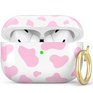 niutrendz cute cow print case for airpods pro case cover tpu hard case protective skin with keychain compatible with apple airpods pro (pink)