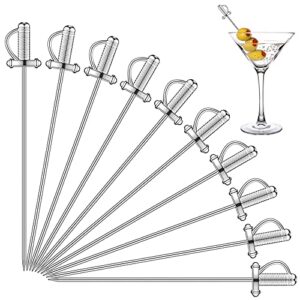 10 pieces stainless steel cocktail picks toothpicks 4.3 inch sword metal martini drink pick sticks appetizer resuable skewers food fruit cocktail toothpicks for birthday wedding beach (silver)