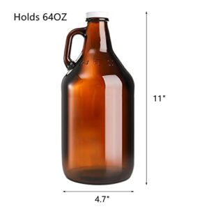 ZEAYEA 3 Pack Glass Growler Jug, 64 oz Amber Half Gallon Jug Set with Lids and Handle Great for Beer, Home Brewing, Kombucha, Distilled Water