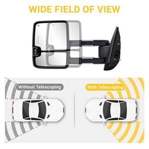 Towing Mirrors Bright Black for 2007-2013 Chevy Silverado Suburban Tahoe Avalanche GMC Sierra Yukon with Power Glass Turn Signal Light Backup Lamp Heated Extendable Pair Set (Black Paint 8555)