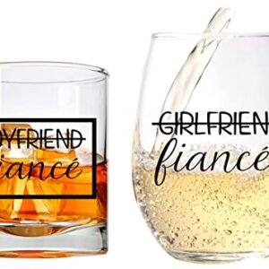 COOL AF Boyfriend and Girlfriend Wine and Whiskey Glass Gift Set - Engagement Gifts for Couples - Fiance Fiancee Gift for Him and Her - His and Hers Glasses For Mr and Mrs Bride and Groom to be