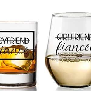 COOL AF Boyfriend and Girlfriend Wine and Whiskey Glass Gift Set - Engagement Gifts for Couples - Fiance Fiancee Gift for Him and Her - His and Hers Glasses For Mr and Mrs Bride and Groom to be