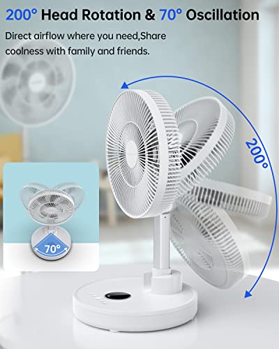 TriPole 12'' Standing Fan Oscillating Pedestal Fan, Rechargeable Battery Operated Fan Quiet Height Adjustable Floor Fan with Remote Timer, Foldaway Portable Fan for Bedroom Home Travel, 5-31H Working