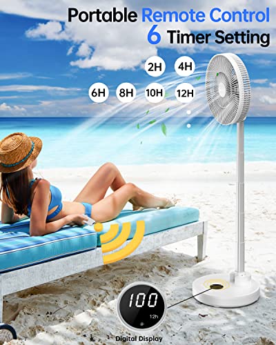 TriPole 12'' Standing Fan Oscillating Pedestal Fan, Rechargeable Battery Operated Fan Quiet Height Adjustable Floor Fan with Remote Timer, Foldaway Portable Fan for Bedroom Home Travel, 5-31H Working