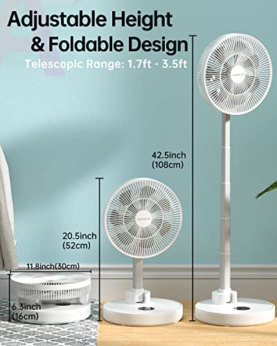 TriPole 12'' Standing Fan Oscillating Pedestal Fan, Rechargeable Battery Operated Fan Quiet Height Adjustable Floor Fan with Remote Timer, Foldaway Portable Fan for Bedroom Home Travel, 5-31H Working