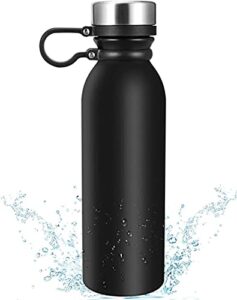 cocomum stainless steel water bottle|20 oz vacuum insulated water bottle|insulated double wall water bottle keep hot & cold,leak proof sports bottle,wide mouth lids with finger belt-black