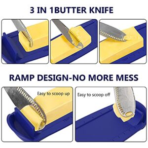 Butter Dish with Magnetic Lid, Light Butter keeper for Counter with Spreader Knife & TBSP markings, Easy Scoop, Food Safe, Perfect for East West Coast Butter (8inch-knife-1, Royal Blue)