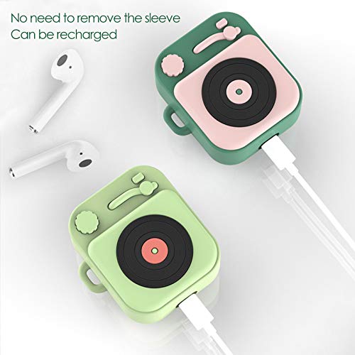 Case for Airpods 1 2 Earphone Charging Box Case for Air Pods 1 2 Cover Silicone Hip-hop Phonograph Earbuds Case with Hook (Pink)