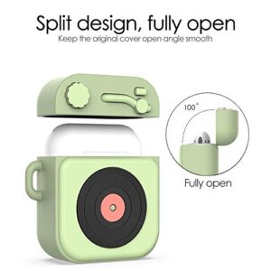 Case for Airpods 1 2 Earphone Charging Box Case for Air Pods 1 2 Cover Silicone Hip-hop Phonograph Earbuds Case with Hook (Pink)