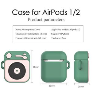 Case for Airpods 1 2 Earphone Charging Box Case for Air Pods 1 2 Cover Silicone Hip-hop Phonograph Earbuds Case with Hook (Pink)