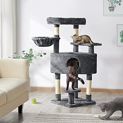 Yaheetech 46in Cat Tree for Indoor Cats, Cat Tower with Spacious Condos, Scratching Posts & Large Top Plush Perch, Cat Stand House Activity Tower for Cats Kittens