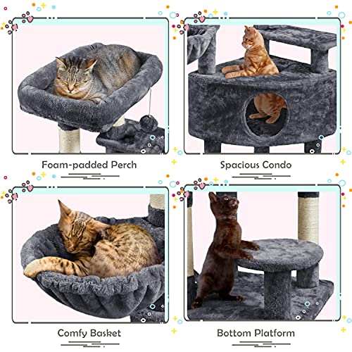 Yaheetech 46in Cat Tree for Indoor Cats, Cat Tower with Spacious Condos, Scratching Posts & Large Top Plush Perch, Cat Stand House Activity Tower for Cats Kittens