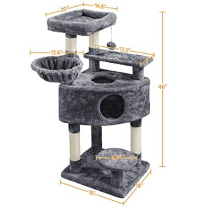 Yaheetech 46in Cat Tree for Indoor Cats, Cat Tower with Spacious Condos, Scratching Posts & Large Top Plush Perch, Cat Stand House Activity Tower for Cats Kittens