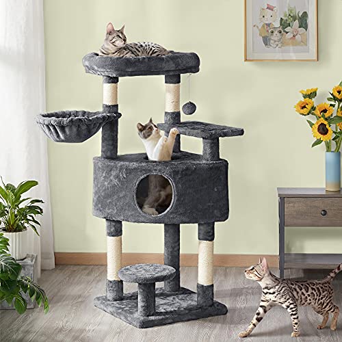 Yaheetech 46in Cat Tree for Indoor Cats, Cat Tower with Spacious Condos, Scratching Posts & Large Top Plush Perch, Cat Stand House Activity Tower for Cats Kittens