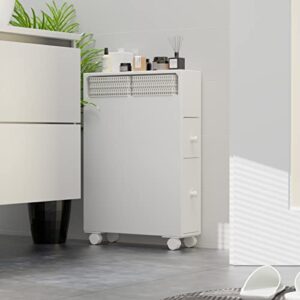 MASAKA B&W Wooden Movable Bathroom Storage Cabinet with 2 Drawers and Shelf, Toilet Paper Storage, Corner Shelves, Bathroom Furniture Sets, Side Storage Organizer Toilet