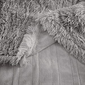 Serta Mila Shaggy Throw - Ultra Soft Long Faux Fur Electric Blanket, Fast Heating, Safety Auto Shut Off Timer, Low EMF, Multi Heat Setting, ETL Certified, Machine Washable, Ash Grey 50"x60"