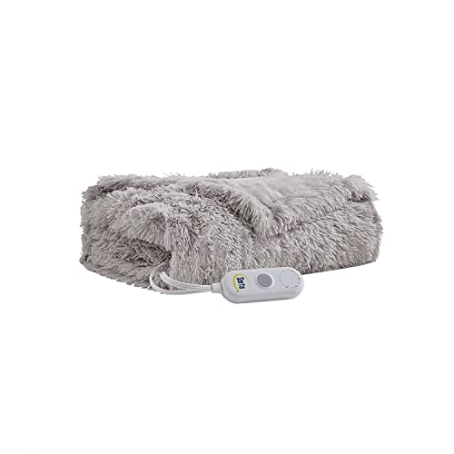 Serta Mila Shaggy Throw - Ultra Soft Long Faux Fur Electric Blanket, Fast Heating, Safety Auto Shut Off Timer, Low EMF, Multi Heat Setting, ETL Certified, Machine Washable, Ash Grey 50"x60"