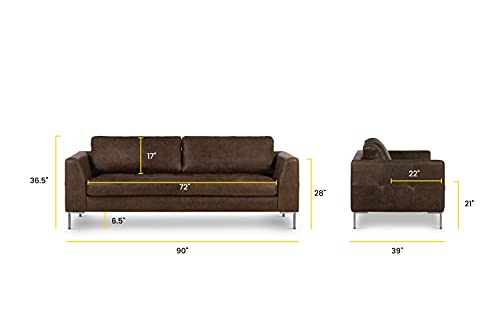 POLY & BARK Calle 90" Sofa, Brown Stone/Brushed Silver