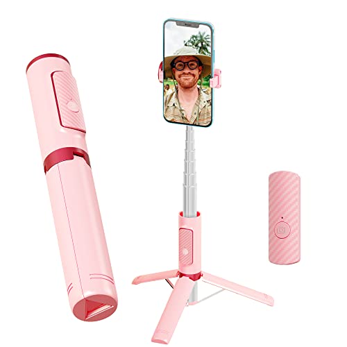 COLORLIZARD CellphoneTripod with Remote, Aluminum Alloy Selfie Stick Tripod, Best Foldable Mini Extendable Tripod Stand 270° Rotation Compatible with iPhone/Android Travel Essentials (Pink)