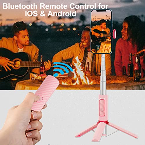 COLORLIZARD CellphoneTripod with Remote, Aluminum Alloy Selfie Stick Tripod, Best Foldable Mini Extendable Tripod Stand 270° Rotation Compatible with iPhone/Android Travel Essentials (Pink)