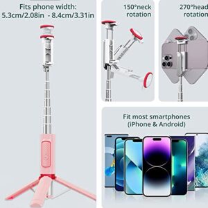 COLORLIZARD CellphoneTripod with Remote, Aluminum Alloy Selfie Stick Tripod, Best Foldable Mini Extendable Tripod Stand 270° Rotation Compatible with iPhone/Android Travel Essentials (Pink)