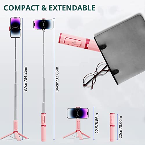 COLORLIZARD CellphoneTripod with Remote, Aluminum Alloy Selfie Stick Tripod, Best Foldable Mini Extendable Tripod Stand 270° Rotation Compatible with iPhone/Android Travel Essentials (Pink)