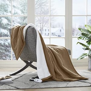 serta reversible fleece to sherpa electric blanket fast heating soft cover, safety auto shut off timer, low emf, multi heat setting, etl certified, machine washable, stone brown throw (50 in x 60 in)