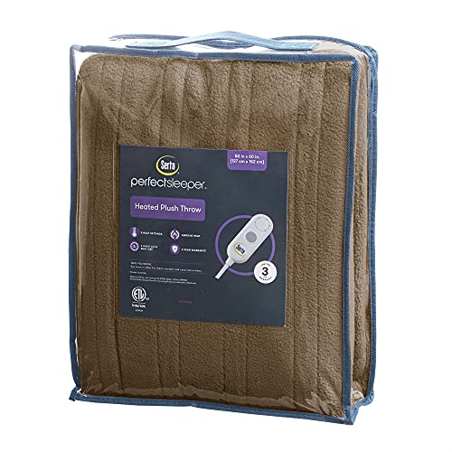 Serta Reversible Fleece to Sherpa Electric Blanket Fast Heating Soft Cover, Safety Auto Shut Off Timer, Low EMF, Multi Heat Setting, ETL Certified, Machine Washable, Stone Brown Throw (50 in x 60 in)