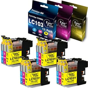 easyprint compatible lc103xl lc-103xl ink cartridges 103xl used for mfc-j4410dw j4510dw j4610dw j4710dw j6520dw j6720dw j875dw j245 j450dw, ( 4x cyan, 4x magenta, 4x yellow, total 12-pack)