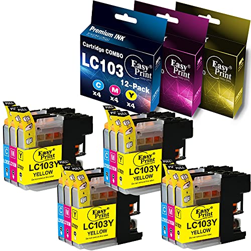 EASYPRINT Compatible LC103XL LC-103XL Ink Cartridges 103XL Used for MFC-J4410DW J4510DW J4610DW J4710DW J6520DW J6720DW J875DW J245 J450DW, ( 4X Cyan, 4X Magenta, 4X Yellow, Total 12-Pack)