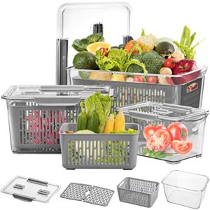 Cedilis 3 Pack Fresh Container, Produce Saver Container for Refrigerator, Vegetable Fruit Storage Container, Fridge Storage Organizer Bins with Divider, Fridge Container Box, Grey（Not Dishwasher Safe)