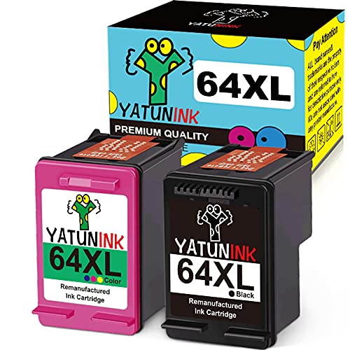 YATUNINK Remanufactured Ink Cartridge Replacement for HP 64XL 64 XL Black Color Ink Cartridge Combo Pack N9J91AN N9J92AN for HP Envy Photo 7855 7155 7858 6255 7855 Tango X Smart Printers Ink(2 Pack)