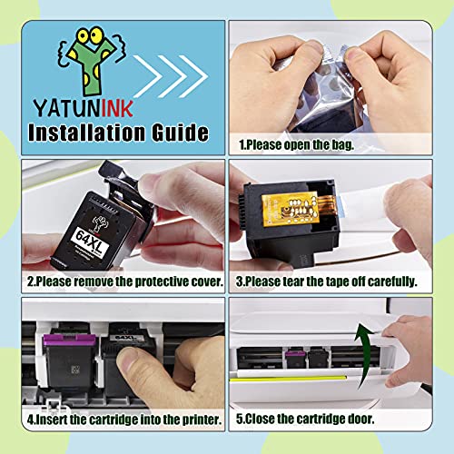 YATUNINK Remanufactured Ink Cartridge Replacement for HP 64XL 64 XL Black Color Ink Cartridge Combo Pack N9J91AN N9J92AN for HP Envy Photo 7855 7155 7858 6255 7855 Tango X Smart Printers Ink(2 Pack)