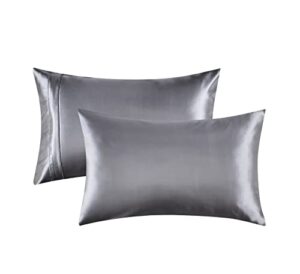 alexandra's secret home collection satin pillowcase for hair and skin, pack of 2 - feels like real silk pillow cover - satin pillow cases set of 2 with zipper closure (charcoal, standard)