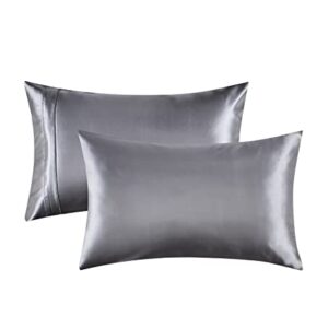 Alexandra's Secret Home Collection Satin Pillowcase for Hair and Skin, Pack of 2 - Feels Like Real Silk Pillow Cover - Satin Pillow Cases Set of 2 with Zipper Closure (Charcoal, Standard)