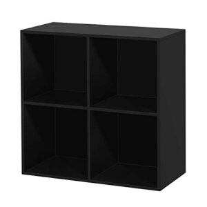 creativeland 4 cube storage organizer black bookshelf wooden closet unit assemble display rack shelving for office,bedroom,living room home furniture