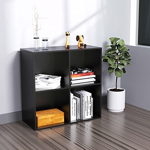 CREATIVELAND 4 Cube Storage Organizer Black Bookshelf Wooden Closet Unit Assemble Display Rack Shelving for Office,Bedroom,Living Room Home Furniture