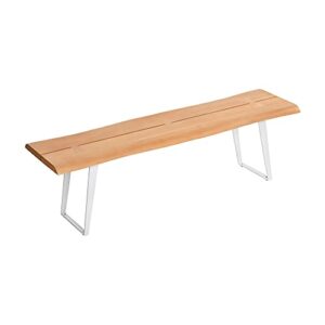 main + mesa live edge wood bench with metal frame, natural/white