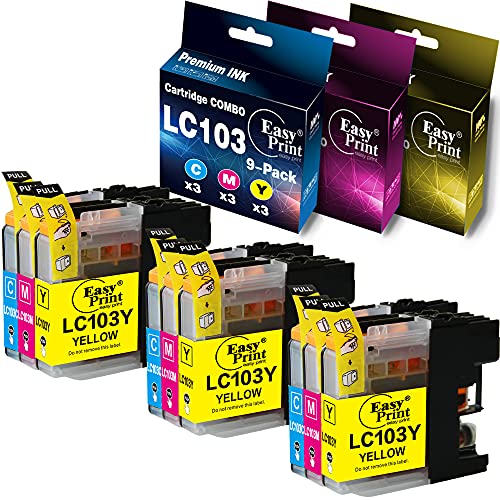 EASYPRINT Compatible LC103XL LC-103XL Ink Cartridges 103XL Used for MFC-J4410DW J4510DW J4610DW J4710DW J6520DW J6720DW J875DW J245 J450DW, ( 3X Cyan, 3X Magenta, 3X Yellow, Total 9-Pack)