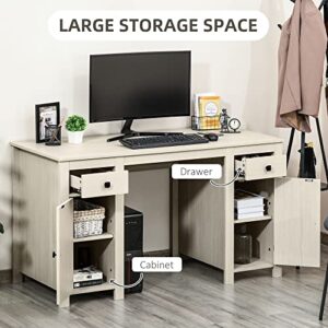 HOMCOM Farm Style Home Office Computer Desk with 2 Drawers, 2 Cabinets with Metal Accent Hardware, Cream White