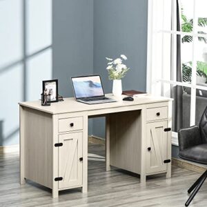 HOMCOM Farm Style Home Office Computer Desk with 2 Drawers, 2 Cabinets with Metal Accent Hardware, Cream White