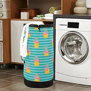 Flamingo Pineapple Thanksgiving Laundry Bag Heavy Duty Laundry Backpack with Shoulder Straps Handles Travel Laundry bag Drawstring Closure Dirty Clothes Organizer For Apartment College Dorm Laundromat