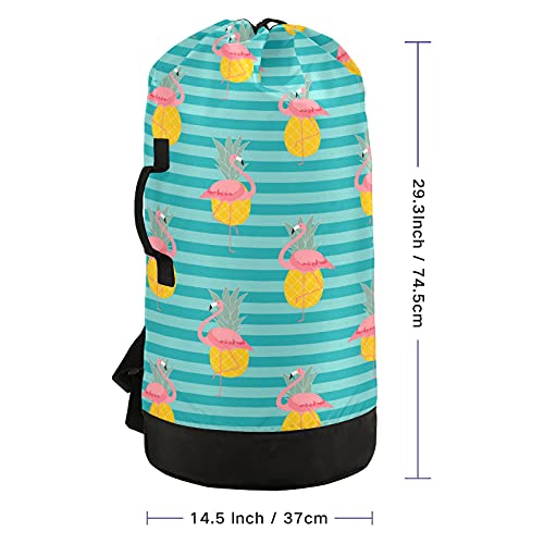 Flamingo Pineapple Thanksgiving Laundry Bag Heavy Duty Laundry Backpack with Shoulder Straps Handles Travel Laundry bag Drawstring Closure Dirty Clothes Organizer For Apartment College Dorm Laundromat