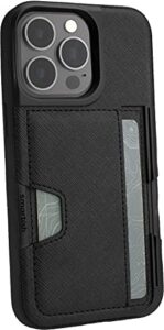 smartish iphone 13 pro wallet case - wallet slayer vol. 2 [slim + protective] credit card holder with kickstand - black tie affair