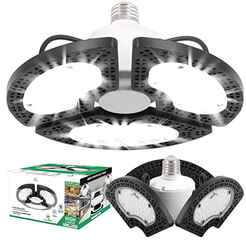 ZJOJO Garage Light 2 Pack 80W 9600LM Led Shop Light 6000K,Garage Lights Ceiling Led with 3 Adjustable Panels,Shop Lights for Garage Led Super Bright,E26 Base Ideal for Workshop/Attic/Barn/Basement